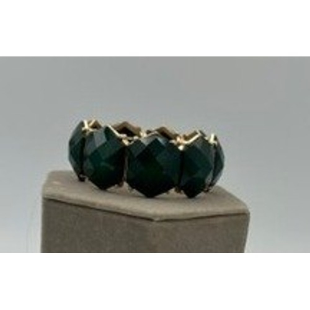 Bracelet Emerald Green Faceted Hexagon Stretch Gold Tone Geometric Retro